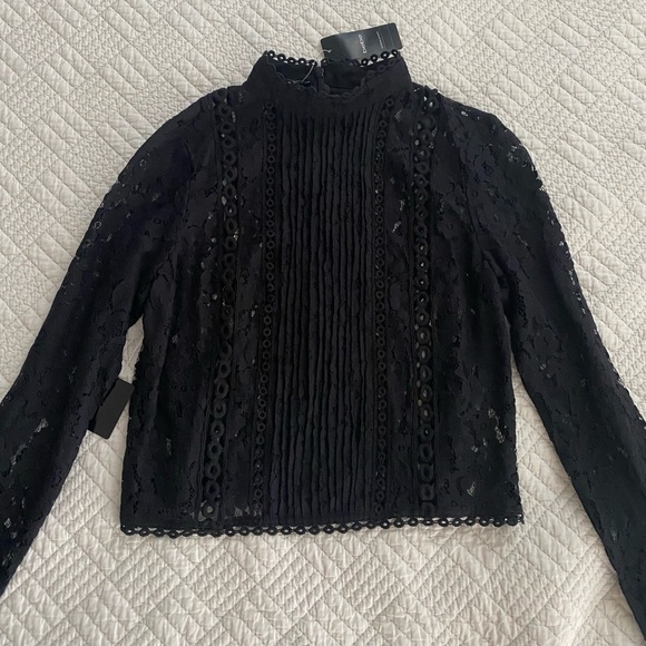 bebe Tops - bebe Lace Long Sleeve Black Blouse
